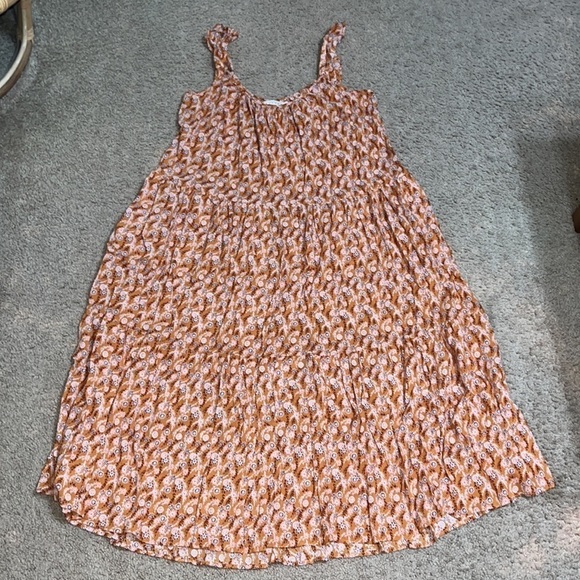 Xirena Rumer Scoop Neck Flutter Sleeve Tiered Midi Dress Laurel Floral Orange L - Picture 6 of 12